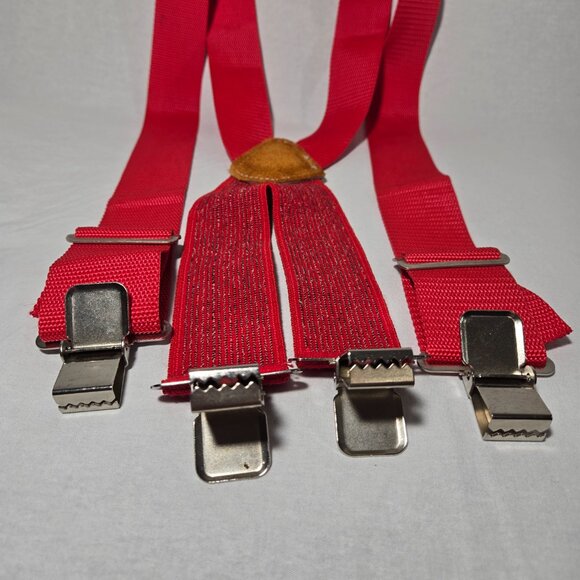 USA Vintage 70's Red CANVAS Straps TOP-GRAIN Leather CLIPS 46" X 2" Suspenders. - Picture 11 of 17